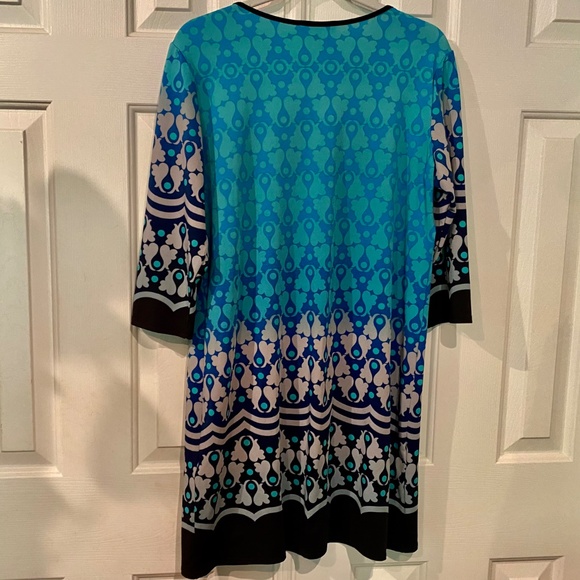 🌊 Geometric Tiana B Dress Colorful Blended Blues to Navy, Black & Gray Nautical - Picture 2 of 8